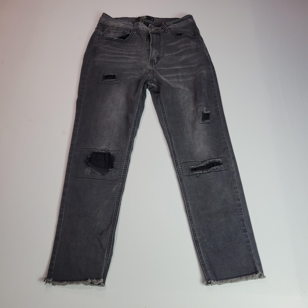 L&B Lucky & Blessed Jeans Girls 10 Gray Distressed Ankle Skinny Raw Hem